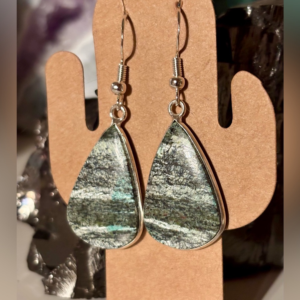 Silver Line Jasper Crystal Teardrop Earrings – 925 Silver